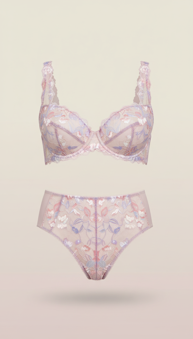 Lace balconette set with blush tones